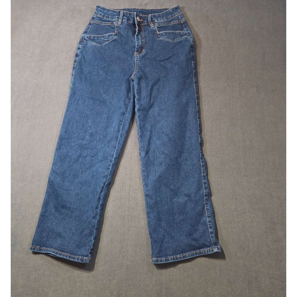 Sidefeel Wide Leg Jeans Womens Size 8 Dark Wash High Rise Stretch Denim